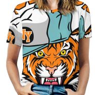AILLOSA TH-176 Tamamı Baskılı Kısa Kollu Yuvarlak Yaka Kadın T-shirt