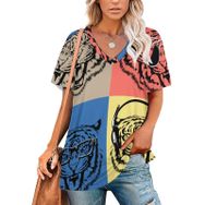 AILLOSA TH-178 Tamamı Baskılı V Yaka Kısa Kollu Kadın T-shirt