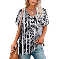 AILLOSA TH-180 Tamamı Baskılı V Yaka Kısa Kollu Kadın T-shirt