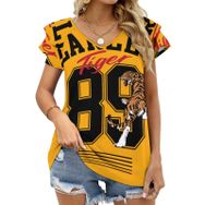 AILLOSA TH-181 V Yakalı Fırfırlı Baskılı Kadın T-shirt