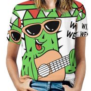 AILLOSA TH-185 Tamamı Baskılı Kısa Kollu Yuvarlak Yaka Kadın T-shirt