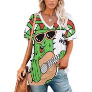 AILLOSA TH-185 Tamamı Baskılı V Yaka Kısa Kollu Kadın T-shirt