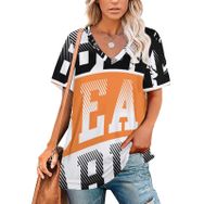 AILLOSA TH-189 Tamamı Baskılı V Yaka Kısa Kollu Kadın T-shirt