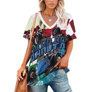 AILLOSA TH-193 Tamamı Baskılı V Yaka Kısa Kollu Kadın T-shirt