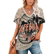 AILLOSA TH-195 Tamamı Baskılı V Yaka Kısa Kollu Kadın T-shirt