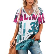 AILLOSA TH-197 Tamamı Baskılı V Yaka Kısa Kollu Kadın T-shirt