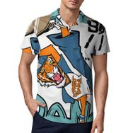 AILLOSA TH-198 3D Baskılı Desen Kısa Kollu Polo Yaka Erkek T-shirt