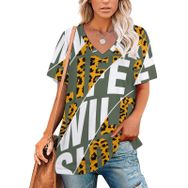 AILLOSA TH-202 Tamamı Baskılı V Yaka Kısa Kollu Kadın T-shirt