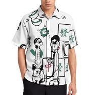 AILLOSA TH-25 Aloha Hawaii 3D Desen Kısa Kollu Erkek Gömlek