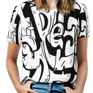 AILLOSA TH-278 Tamamı Baskılı Kısa Kollu Yuvarlak Yaka Kadın T-shirt