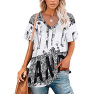 AILLOSA TH-279 Tamamı Baskılı V Yaka Kısa Kollu Kadın T-shirt
