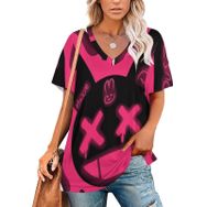 AILLOSA TH-29 Tamamı Baskılı V Yaka Kısa Kollu Kadın T-shirt