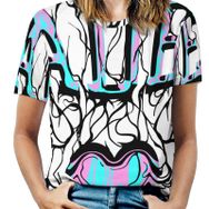 AILLOSA TH-292 Tamamı Baskılı Kısa Kollu Yuvarlak Yaka Kadın T-shirt