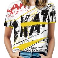 AILLOSA TH-299 Tamamı Baskılı Kısa Kollu Yuvarlak Yaka Kadın T-shirt
