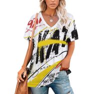 AILLOSA TH-299 Tamamı Baskılı V Yaka Kısa Kollu Kadın T-shirt