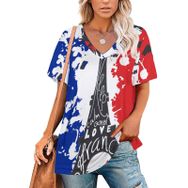 AILLOSA TH-301 Tamamı Baskılı V Yaka Kısa Kollu Kadın T-shirt