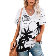 AILLOSA TH-309 Tamamı Baskılı V Yaka Kısa Kollu Kadın T-shirt