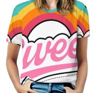 AILLOSA TH-31 Tamamı Baskılı Kısa Kollu Yuvarlak Yaka Kadın T-shirt