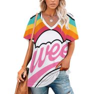 AILLOSA TH-31 Tamamı Baskılı V Yaka Kısa Kollu Kadın T-shirt