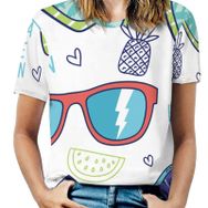 AILLOSA TH-310 Tamamı Baskılı Kısa Kollu Yuvarlak Yaka Kadın T-shirt