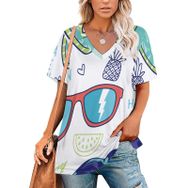 AILLOSA TH-310 Tamamı Baskılı V Yaka Kısa Kollu Kadın T-shirt