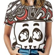 AILLOSA TH-316 Tamamı Baskılı Kısa Kollu Yuvarlak Yaka Kadın T-shirt