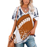 AILLOSA TH-322 Tamamı Baskılı V Yaka Kısa Kollu Kadın T-shirt