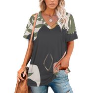 AILLOSA TH-323 Tamamı Baskılı V Yaka Kısa Kollu Kadın T-shirt