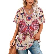 AILLOSA TH-325 Tamamı Baskılı V Yaka Kısa Kollu Kadın T-shirt