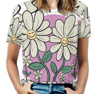 AILLOSA TH-327 Tamamı Baskılı Kısa Kollu Yuvarlak Yaka Kadın T-shirt