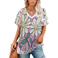 AILLOSA TH-327 Tamamı Baskılı V Yaka Kısa Kollu Kadın T-shirt