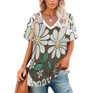 AILLOSA TH-328 Tamamı Baskılı V Yaka Kısa Kollu Kadın T-shirt