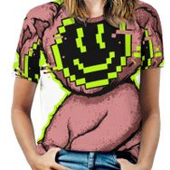 AILLOSA TH-331 Tamamı Baskılı Kısa Kollu Yuvarlak Yaka Kadın T-shirt