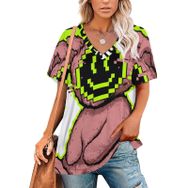 AILLOSA TH-331 Tamamı Baskılı V Yaka Kısa Kollu Kadın T-shirt