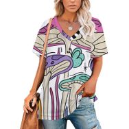 AILLOSA TH-334 Tamamı Baskılı V Yaka Kısa Kollu Kadın T-shirt