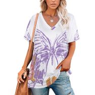 AILLOSA TH-336 Tamamı Baskılı V Yaka Kısa Kollu Kadın T-shirt