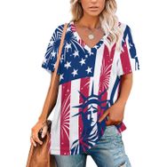 AILLOSA TH-338 Tamamı Baskılı V Yaka Kısa Kollu Kadın T-shirt