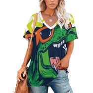 AILLOSA TH-339 Tamamı Baskılı V Yaka Kısa Kollu Kadın T-shirt