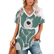 AILLOSA TH-344 Tamamı Baskılı V Yaka Kısa Kollu Kadın T-shirt