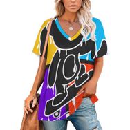 AILLOSA TH-347 Tamamı Baskılı V Yaka Kısa Kollu Kadın T-shirt