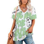 AILLOSA TH-349 Tamamı Baskılı V Yaka Kısa Kollu Kadın T-shirt
