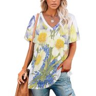 AILLOSA TH-35 Tamamı Baskılı V Yaka Kısa Kollu Kadın T-shirt