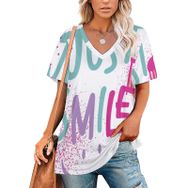 AILLOSA TH-350 Tamamı Baskılı V Yaka Kısa Kollu Kadın T-shirt
