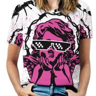 AILLOSA TH-352 Tamamı Baskılı Kısa Kollu Yuvarlak Yaka Kadın T-shirt