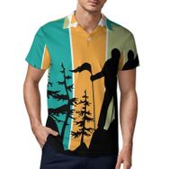 AILLOSA TH-354 3D Baskılı Desen Kısa Kollu Polo Yaka Erkek T-shirt