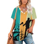 AILLOSA TH-354 Tamamı Baskılı V Yaka Kısa Kollu Kadın T-shirt
