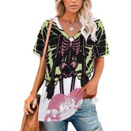 AILLOSA TH-358 Tamamı Baskılı V Yaka Kısa Kollu Kadın T-shirt