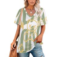 AILLOSA TH-361 Tamamı Baskılı V Yaka Kısa Kollu Kadın T-shirt