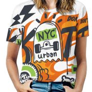 AILLOSA TH-362 Tamamı Baskılı Kısa Kollu Yuvarlak Yaka Kadın T-shirt
