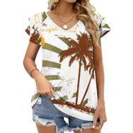 AILLOSA TH-365 V Yakalı Fırfırlı Baskılı Kadın T-shirt